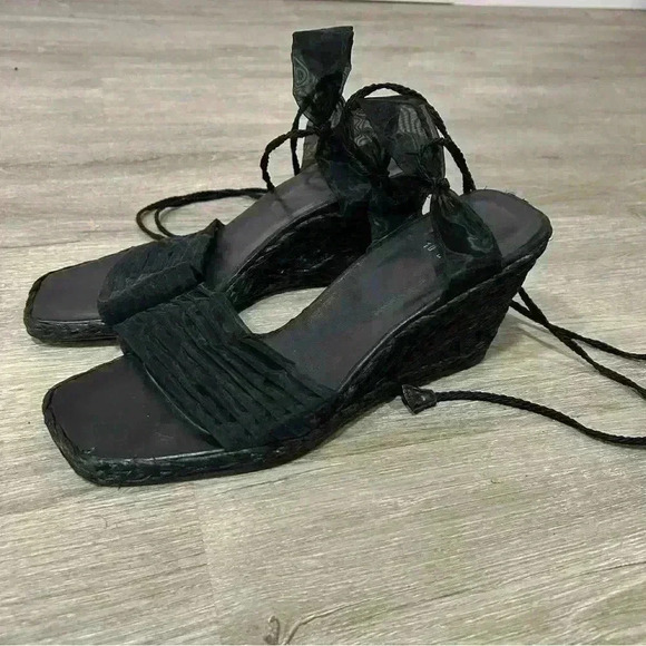 Stuart Weitzman Vintage Black Espadrilles Black Heel Wedges Women’s Size 10 - Picture 4 of 10